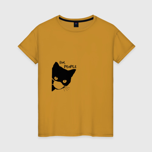 Женская футболка хлопок Кот в маске, цвет горчичный