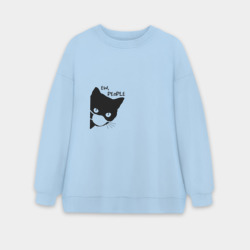 Женский свитшот oversize без начеса хлопок Кот в маске