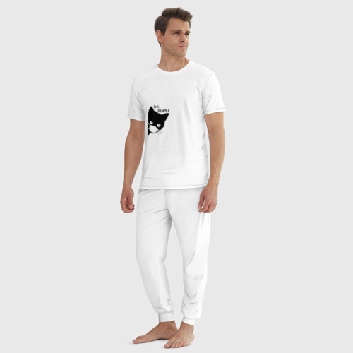 Мужская пижама хлопок Кот в маске, цвет белый - фото 5