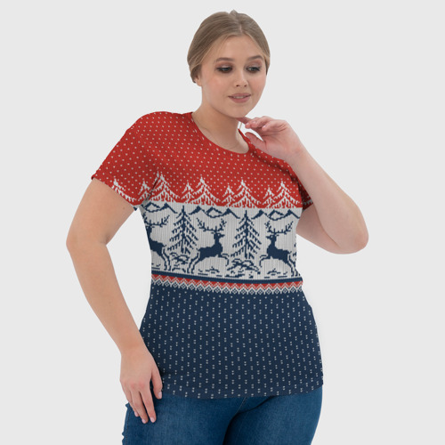 Женская футболка 3D Новогодний вязаный узор, цвет 3D печать - фото 6