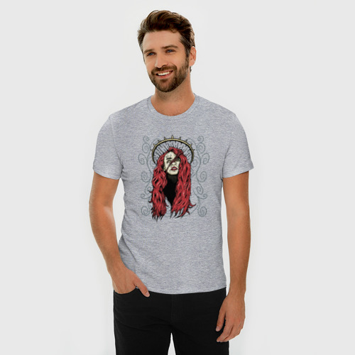 Мужская футболка хлопок Slim Красноволосая девушка, цвет меланж - фото 3