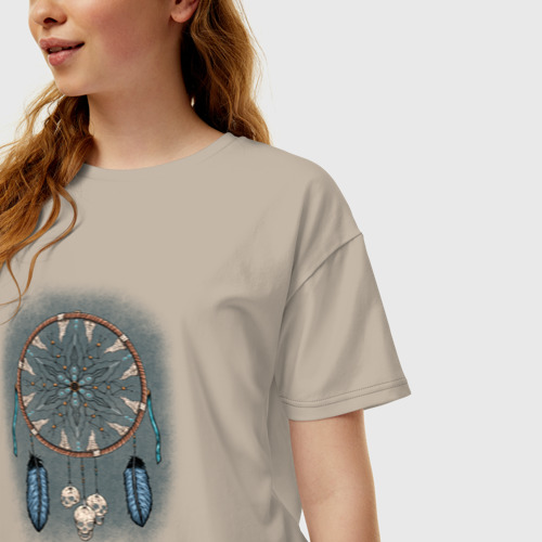 Женская футболка хлопок Oversize Ловец снов с черепами, цвет миндальный - фото 3