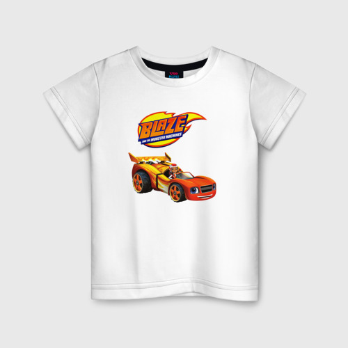 Детская футболка из хлопка с принтом Вспыш и чудо машинки Эй-Джей в авто, вид спереди №1