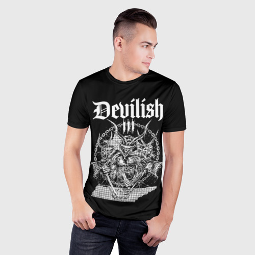 Мужская футболка 3D Slim с принтом Devilish trio 615, фото на моделе #1