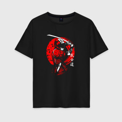 Женская футболка хлопок Oversize Самурай с мечом moto samurai katana Japan