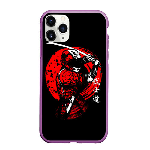 Чехол для iPhone 11 Pro Max матовый Мото самурай с катаной Japan samurai, цвет фиолетовый