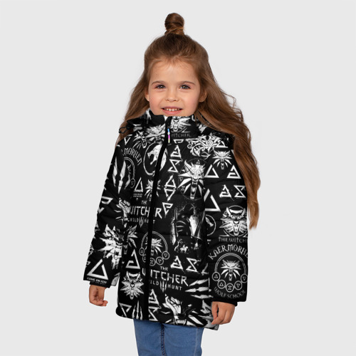 Зимняя куртка для девочек 3D Ведьмак логобомбинг the Witcher, цвет черный - фото 3