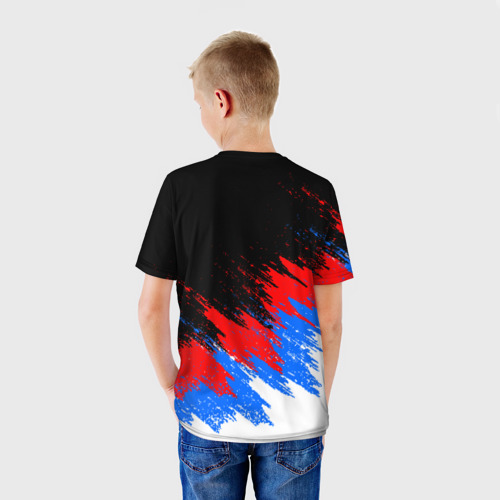 Детская футболка 3D Триколор Россия, брызги красок, цвет 3D печать - фото 4
