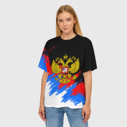 Женская футболка oversize 3D Триколор Россия, брызги красок - фото 2