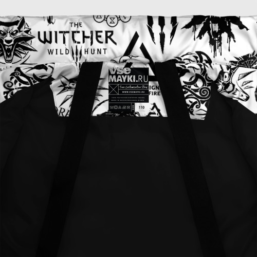 Зимняя куртка для девочек 3D The Witcher logobombing чёрно белый Ведьмак паттерн, цвет черный - фото 7