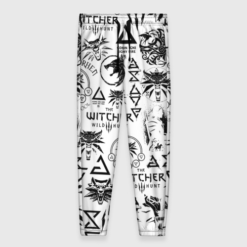 Женские брюки 3D The Witcher logobombing чёрно белый Ведьмак паттерн, цвет 3D печать