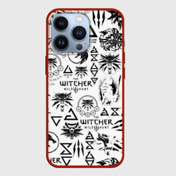 Чехол для iPhone 13 Pro The Witcher logobombing чёрно белый Ведьмак паттерн