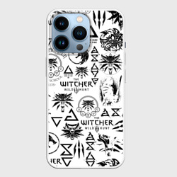 The Witcher logobombing чёрно белый Ведьмак паттерн – Чехол для iPhone 14 Pro с принтом купить