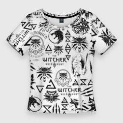 Женская футболка 3D Slim The Witcher logobombing чёрно белый Ведьмак паттерн