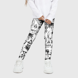 Детские леггинсы 3D The Witcher logobombing чёрно белый Ведьмак паттерн - фото 2