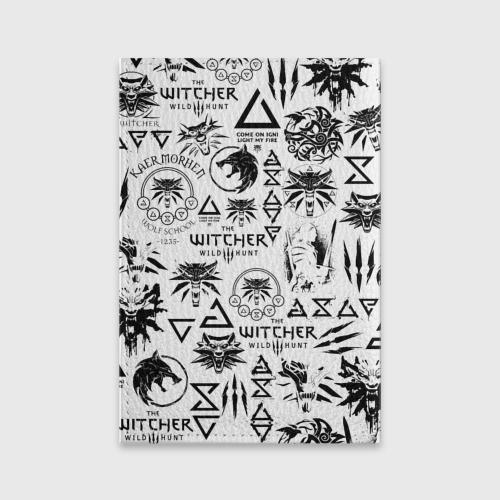 Обложка для паспорта матовая кожа The Witcher logobombing чёрно белый Ведьмак паттерн, цвет зеленый - фото 2