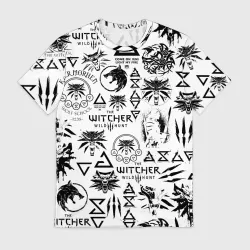 Мужская футболка 3D The Witcher logobombing чёрно белый Ведьмак паттерн