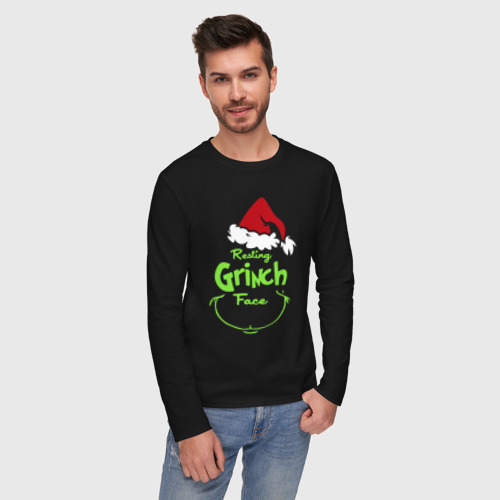 Мужской лонгслив хлопок Resting Grinch Face, цвет черный - фото 3