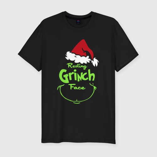 Мужская футболка хлопок Slim Resting Grinch Face, цвет черный