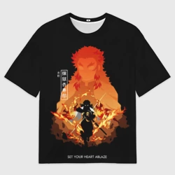 Женская футболка oversize 3D Ренгоку Кенджуро пылай Клинок демонов