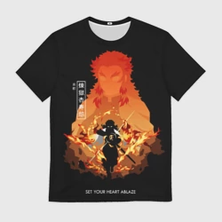 Мужская футболка 3D Ренгоку Кенджуро пылай Клинок демонов
