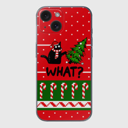Чехол для iPhone 15 силиконовый с защитой камеры What cat и ёлка