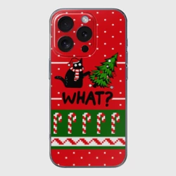Чехол для iPhone 16 Pro Max силиконовый с защитой камеры What cat и ёлка