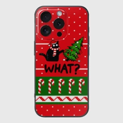 Чехол для iPhone 16 Pro силиконовый с защитой камеры What cat и ёлка