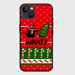 Чехол для iPhone 14 What cat и ёлка