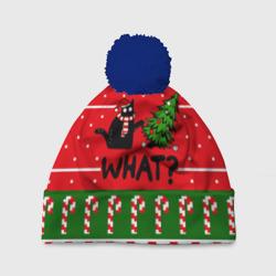 Шапка 3D c помпоном What cat и ёлка