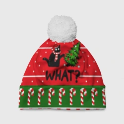 Шапка 3D c помпоном What cat и ёлка