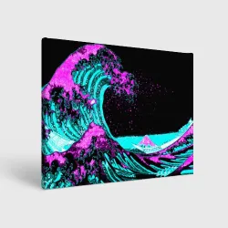 Холст прямоугольный Неоновая Япония, волна, Фудзияма neon Japan