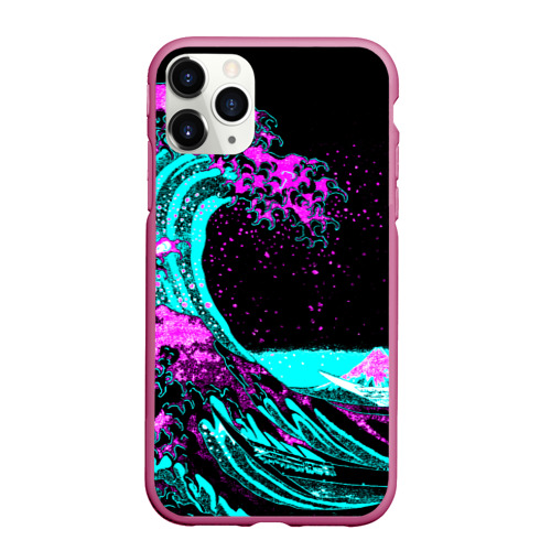 Чехол для iPhone 11 Pro Max матовый Неоновая Япония, волна, Фудзияма neon Japan, цвет малиновый