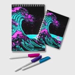 Блокнот Неоновая Япония, волна, Фудзияма neon Japan
