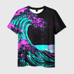 Мужская футболка 3D Неоновая Япония, волна, Фудзияма neon Japan