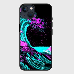 Чехол для iPhone 14 Неоновая Япония, волна, Фудзияма neon Japan