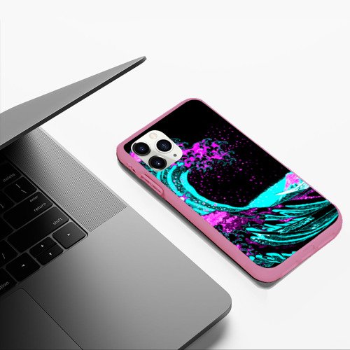 Чехол для iPhone 11 Pro Max матовый Неоновая Япония, волна, Фудзияма neon Japan, цвет малиновый - фото 5