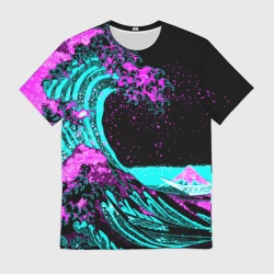 Мужская футболка 3D Неоновая Япония, волна, Фудзияма neon Japan