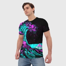 Мужская футболка 3D Неоновая Япония, волна, Фудзияма neon Japan - фото 2