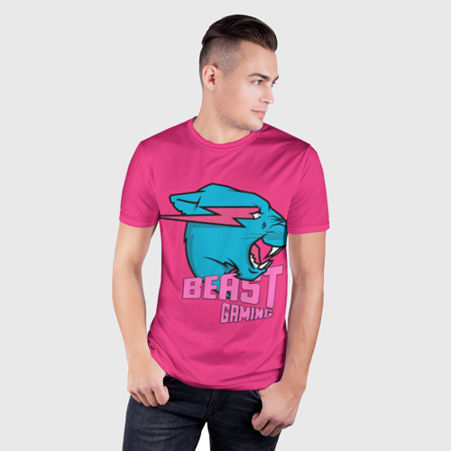 Мужская футболка 3D Slim с принтом Mr Beast Gaming Full Print (Pink edition), фото на моделе #1