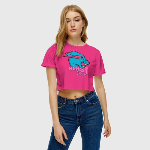 Женская футболка Crop-top 3D Mr Beast Gaming Full Print Pink edition, цвет 3D печать - фото 3