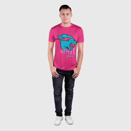 Мужская футболка 3D Slim с принтом Mr Beast Gaming Full Print (Pink edition), вид сбоку #3