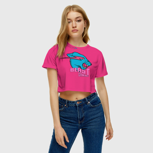 Женская футболка Crop-top 3D Mr Beast Gaming Full Print Pink edition, цвет 3D печать - фото 4