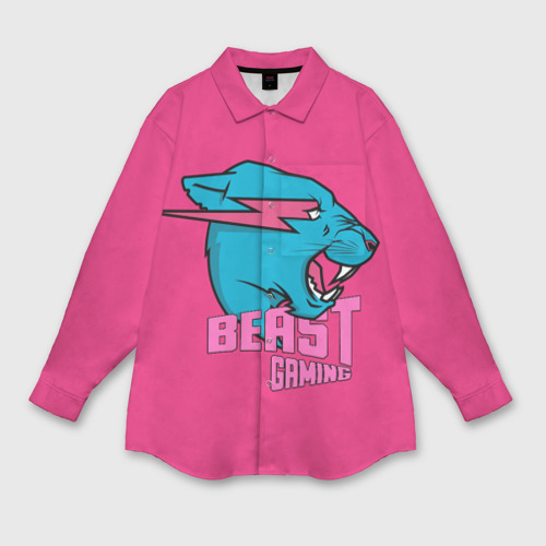 Женская рубашка oversize 3D с принтом Mr Beast Gaming Full Print Pink edition, вид спереди #2