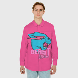 Мужская рубашка oversize 3D Mr Beast Gaming Full Print Pink edition - фото 2