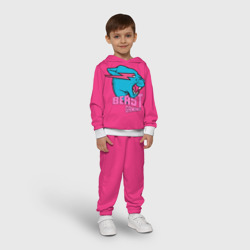Костюм с принтом Mr Beast Gaming Full Print Pink edition для ребенка, вид на модели спереди №2. Цвет основы: белый
