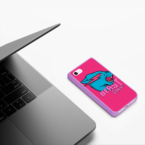 Чехол для iPhone 5/5S матовый Mr Beast Gaming Full Print Pink edition, цвет сиреневый - фото 5