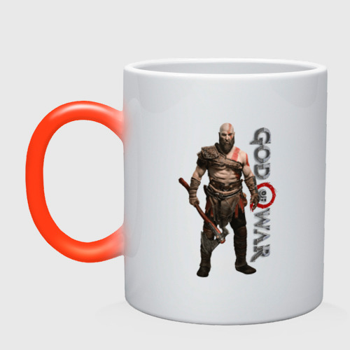 Кружка хамелеон Кратос, Бог войны God of war, цвет белый + красный