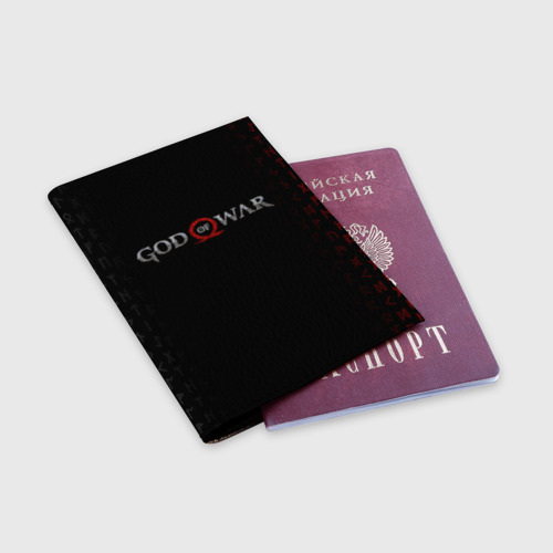 Обложка для паспорта матовая кожа God of war logo, руны, цвет пыльно-розовый - фото 3