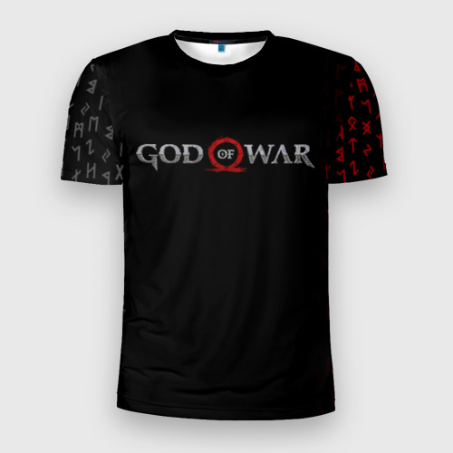 Мужская футболка 3D Slim с принтом GOD OF WAR LOGO, РУНЫ, вид спереди #2